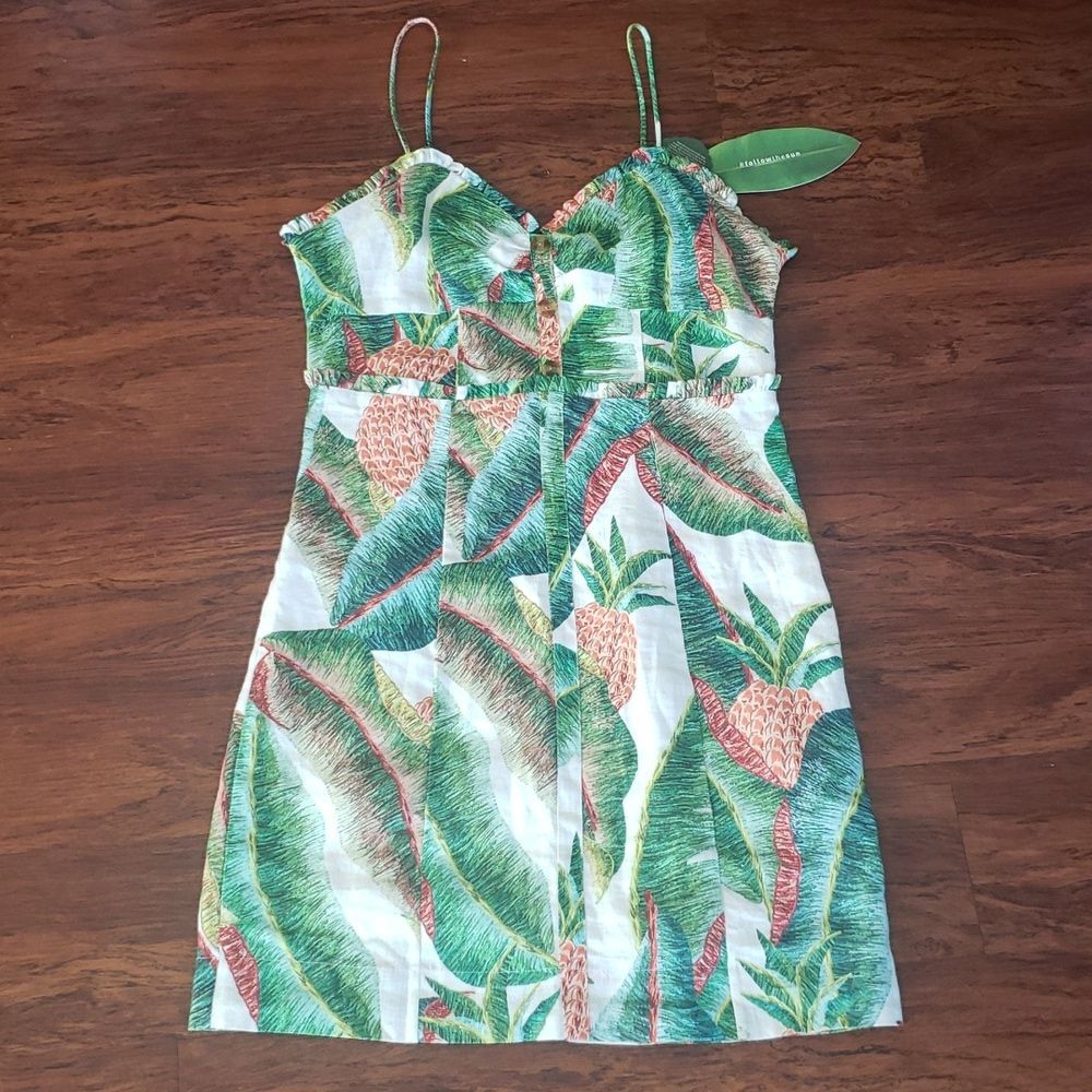 NWT FARM Rio 100% Linen Tropical Forest Palm Mini Dress Size Large